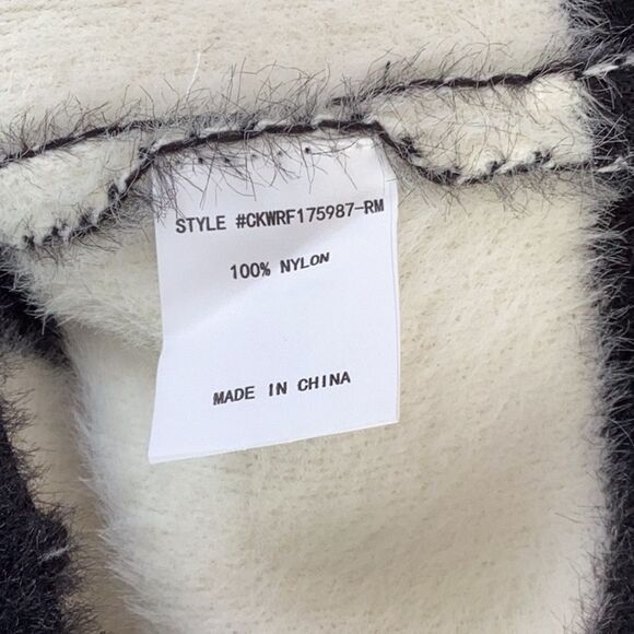 MELLODAY NWT WOMENS MOCK JACKET SWEATER BLACK IVORY STRIPED SOFT FUZZY SMALL - Picture 6 of 8